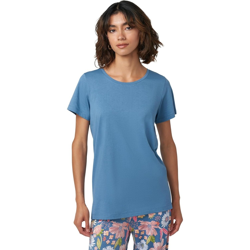 Hue Womens Small Solid Short-Sleeve Scoop-Neck Pajama T-Shirt Coronet Blue 1166